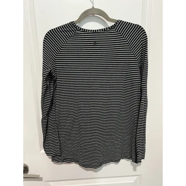 Lululemon Womens Long Sleeve Top Black White Striped Round Neck Estimated Size 8 - Image 2