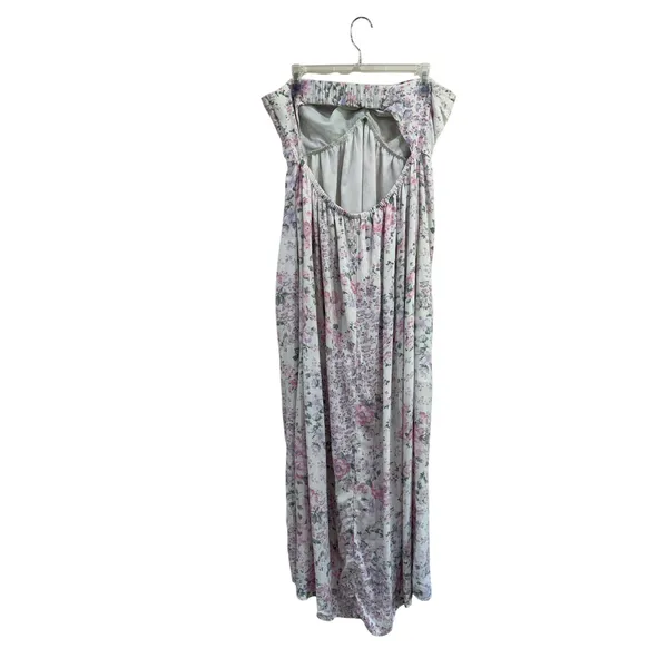 Hollister Floral Strapless Maxi Dress Pink Purple XL Sweetheart Slit Smocked - Image 3