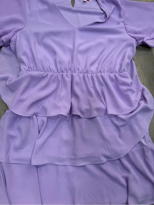 Pink Lily Boutique Lavender Purple Large V Neck Short Sleeve Ruffle Mini Dress - Image 2