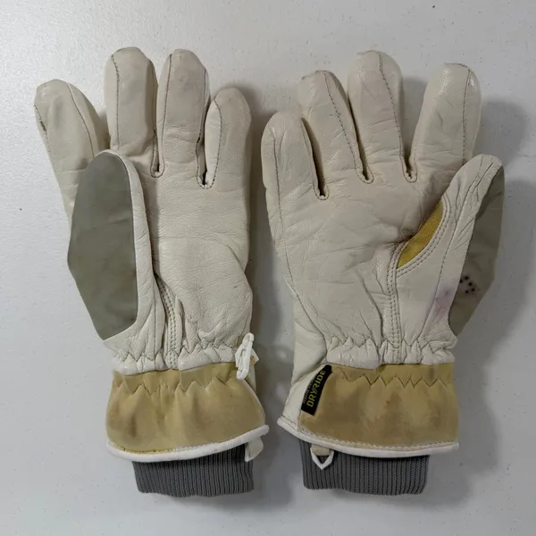 Burton Women L Snowboard Gloves DryRide Leather Button Detail Cream Tan Gray - Image 5