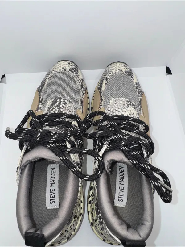 Steve Madden Cliff Sneakers Animal Print Women’s 7 Gray Tan - Image 5