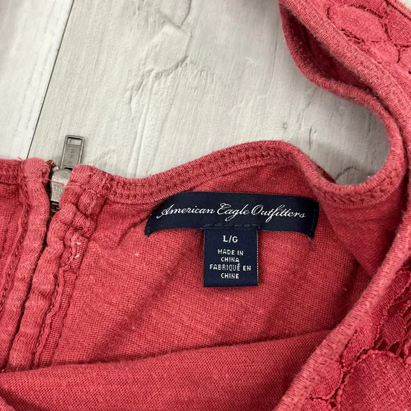 American Eagle Pink Floral Lace Tank Top L Boho Romantic Back Zip Festival Y2K - Image 3