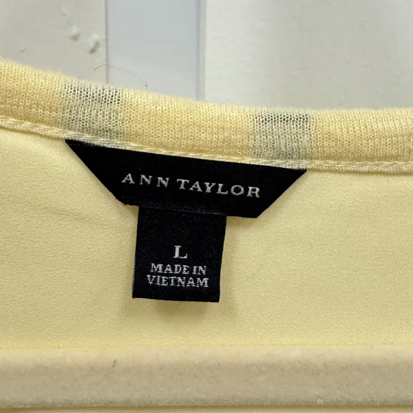 Ann Taylor Sunny Yellow Linen Blend Split Back Layered Top 3/4 Sleeve Large Boho - Image 5