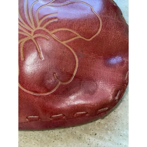 Womens Leather Purse Pouch Hand Tooled Hibiscus‎ Flower - Image 8