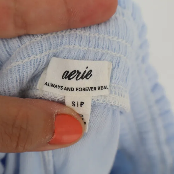 Aerie Womens Light Blue Textured Lounge Shorts Size S Small Drawstring Elastic - Image 3