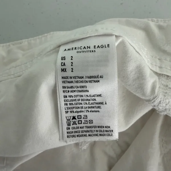 American Eagle Cargo Shorts Womens Size 2 90's Boyfriend Stretch Raw Hem White - Image 9