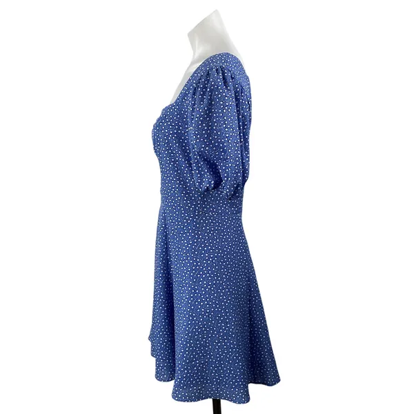 French Connection Blue Floral Short Puff Sleeve Fit & Flare Mini Dress Size 6 - Image 2