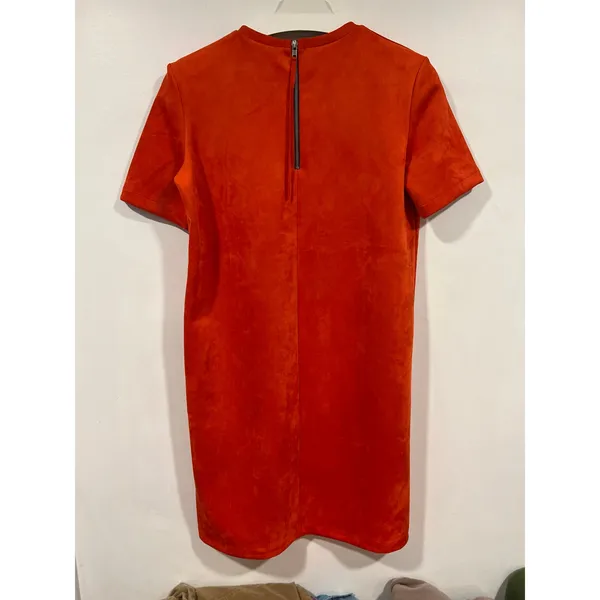Zara Burnt Orange Faux Suede Mini Shift Dress 60s Mod Fall Medium - Image 4