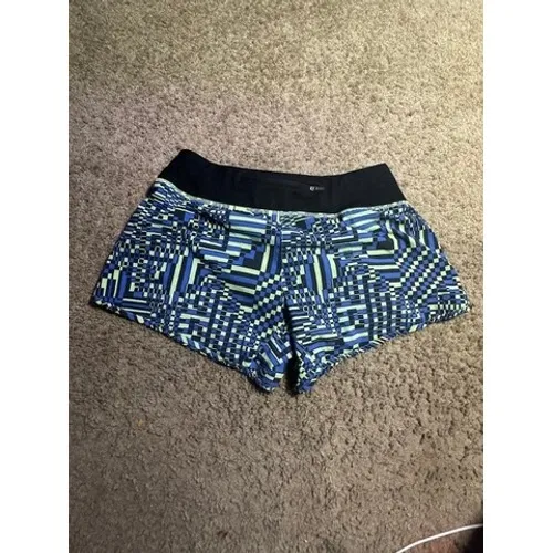 Nike Dri-FIT Running Shorts Womens Small Blue Green Geometric Digital Print Zip‎ - Image 4