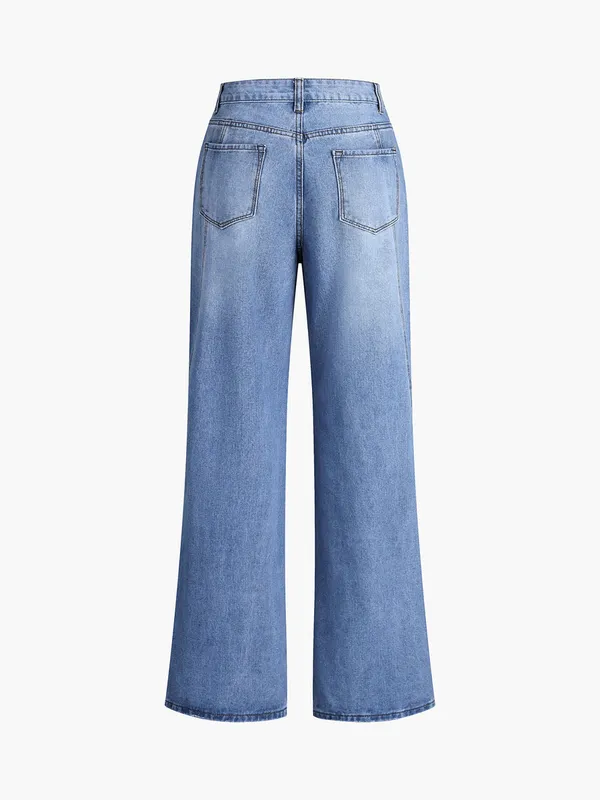 Commence Vintage Style High Waist Straight Leg Denim Jeans - Image 7