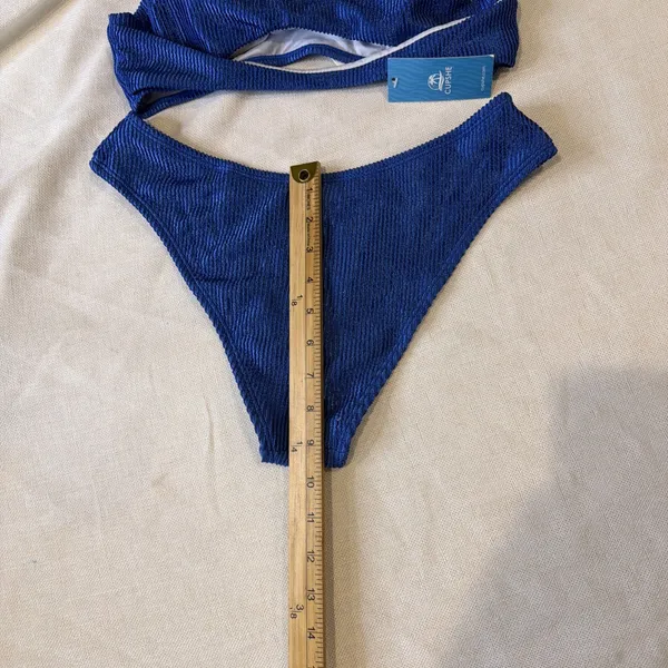 Cupshe Womens Bikini Set Textured,shine Cobalt Blue NWT Medium, Cheeky - Image 5