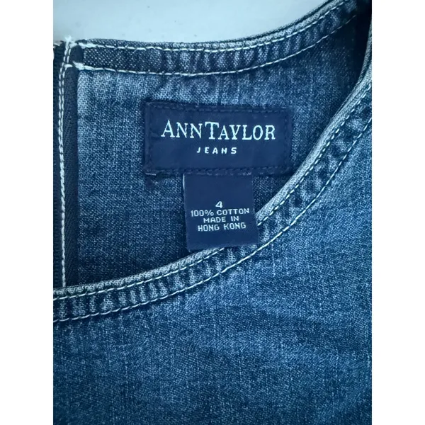 Vtg 90s Y2K Ann Taylor Jeans Denim Mini Dress Apron Pockets Contrast Stitching 4 - Image 3