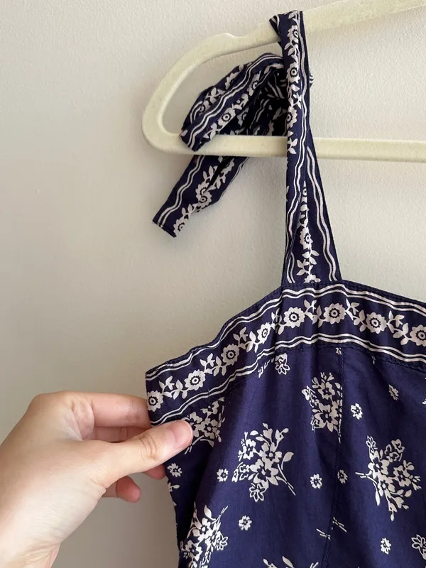 Patrons of Peace Floral Ribbon Tie Smocked Back Midi Dress, Blue, Size Small - Image 6
