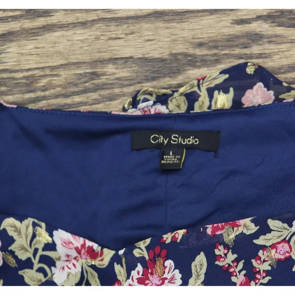 NWT City Studios Juniors Square-Neck Fit Flare Dress Belted Navy Blue / Wine L - Image 7