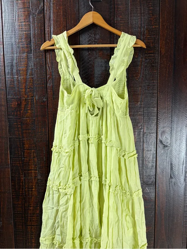 LUSH Lime Green Smocked Tiered Ruffled Maxi Dress SMALL - Image 2