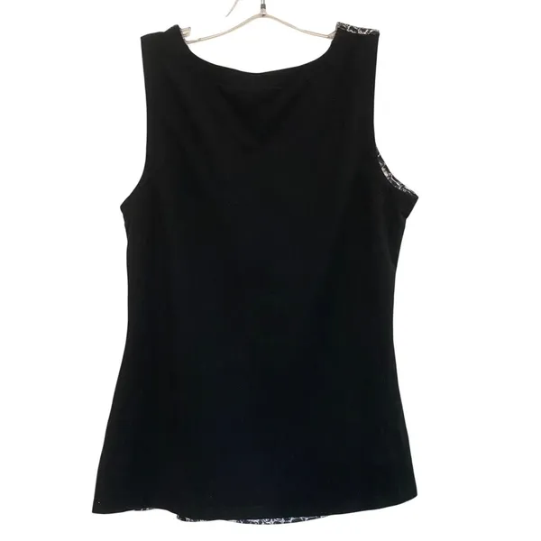 Ann Taylor Womens Sleeveless Top M Black White Crocodile Print Sheer Overlay‎ - Image 3
