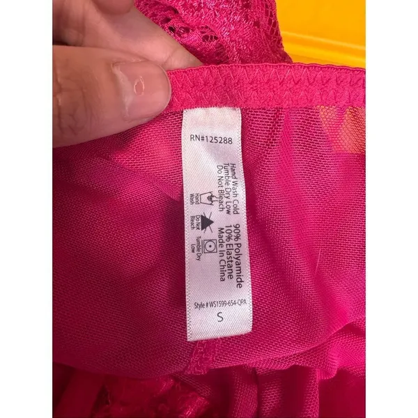 Hot Pink Lace Mesh Bodysuit Teddy Lingerie Size Small - Image 6
