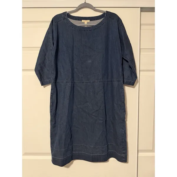 Eileen Fisher Dress Blue Tencel Organic Cotton Soft Denim Minimalist Capsule - Image 3