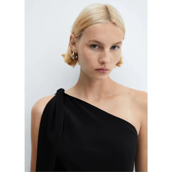 Mango Black Asymmetric Bow Maxi Dress With Slit Xs New $129.99 #758 - Image 2