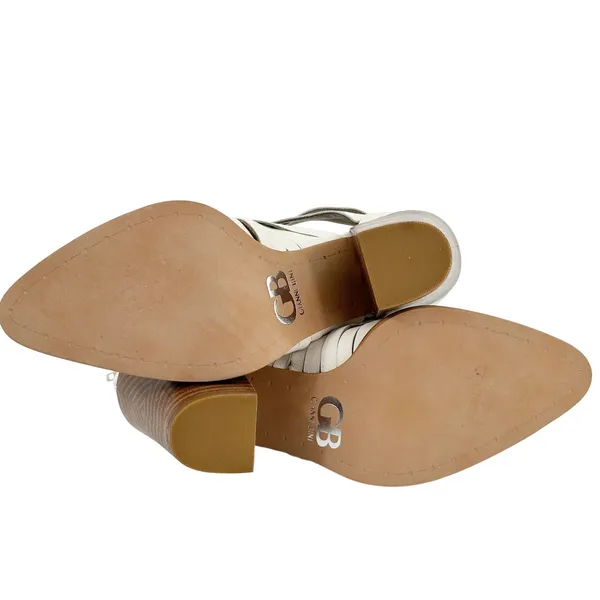 Gianni Bini Cream Leather Caged Ankle Booties cutout Pointed Toe‎ Block Heel 6M - Image 9