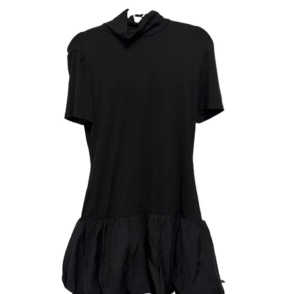 REFORMATION Dana Knit Funnel Neck Bubble Hem Mini Dress Black Balletcore XL - Image 2