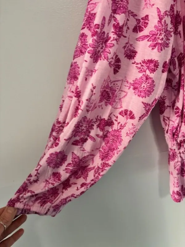 Wonderly NWT L Pink Floral Long Sleeve Peasant Top On Off Shoulder Boho Flowy - Image 4