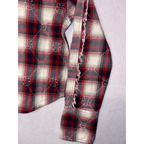 We The Free Free People Georgia Plaid Embroidered Button Down‎ Ruffle Shirt NWT - Image 11