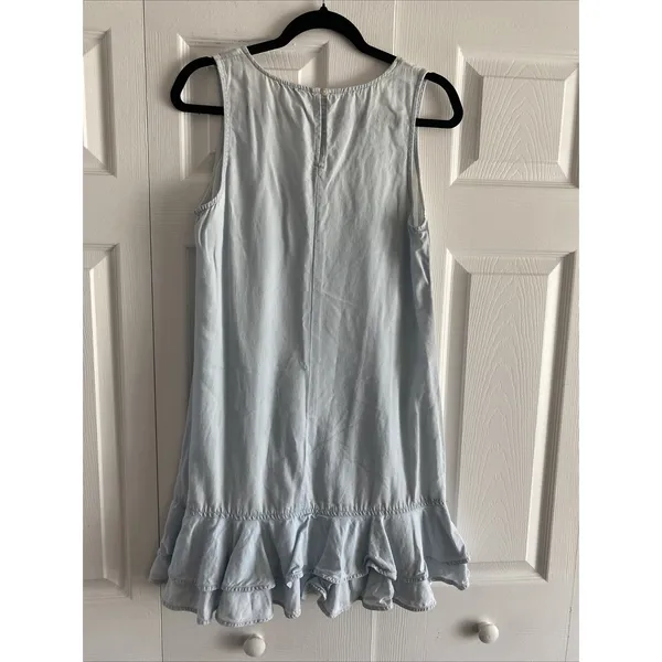 Ella Moss Cassia Ruffle Shift Dress Womens Size M Blue Denim Look Cotton Lyocell - Image 5