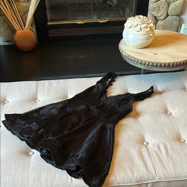 Urban Outfitters Black Satin Lace Trim Mini Dress Size Small - Image 10