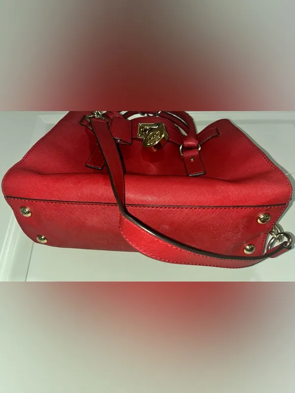 Michael Kors Hamilton Satchel Red grained leather. - Image 8