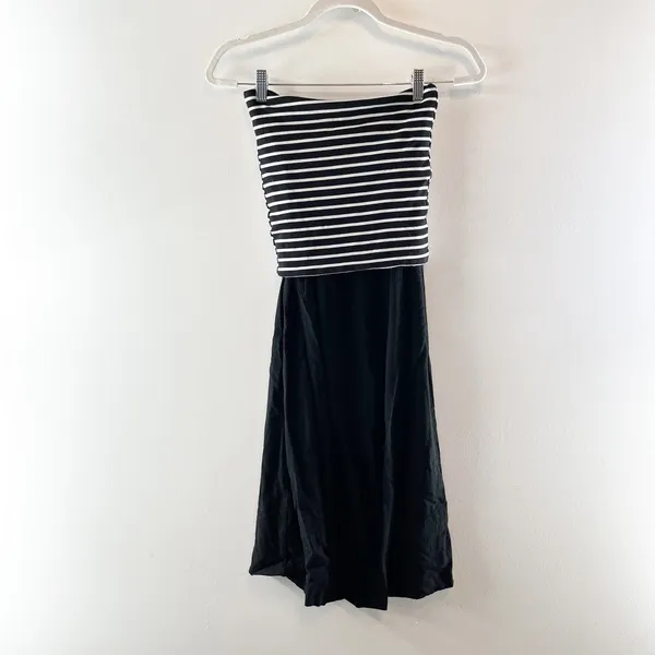 Miou Muse Striped Strapless Ribbed Mini Dress Black White Small - Image 4