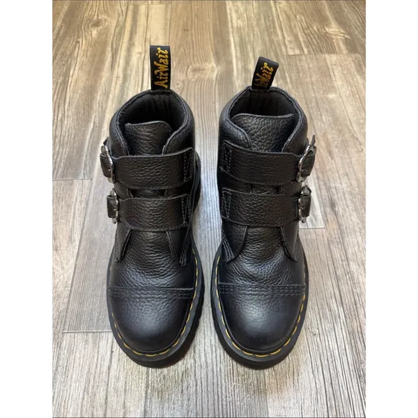 Dr Martens Devon Flower Platform Boots Black Leather Buckle EU39 US8 - Image 3
