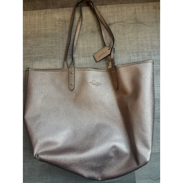 Coach Reversible Signature Canvas Metallic Rose Gold City Tote Bag - Image 3