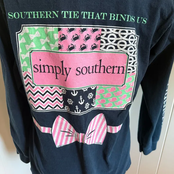 Simply Southern Womens Tee Sz‎ M Navy Blue Tie That Binds Us Preppy Crabs Whales - Image 7
