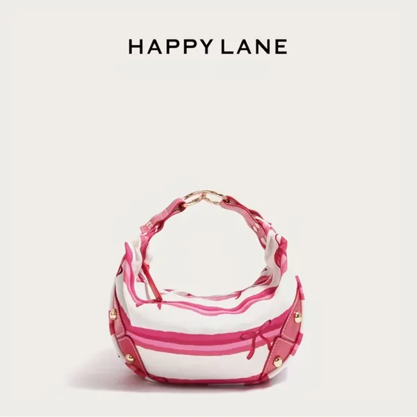 Pink Stripe Coquette Crescent Hobo Shoulder Bag Scarf Print NIP - Image 2