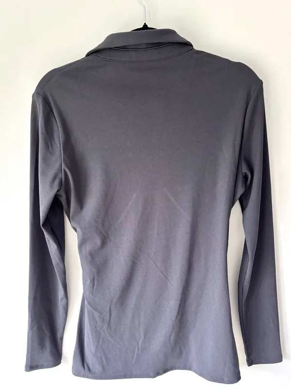 Mango Belinda Wrap Top Blouse V Neck Collared Charcoal Gray Ribbed NWT - Image 11