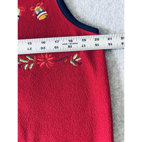 Vintage Erika Sport Womens Fleece Vest Red Embroidered Bells Holiday Christmas M - Image 13
