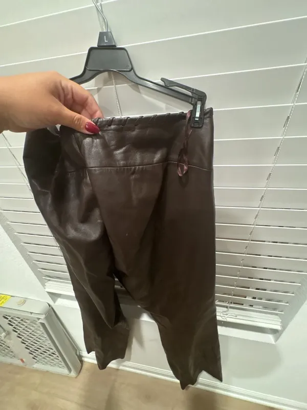 Vintage Brown Leather Pants Brown Leather Size 14 - Image 8