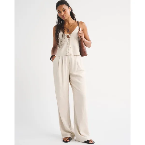 Abercrombie & Fitch Sloane Linen-Blend Wide Leg Pants - Image 3