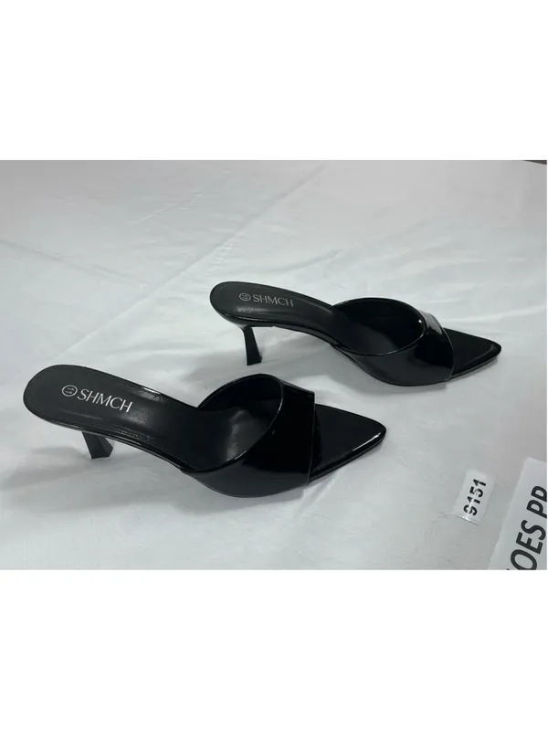Womans Excellent Shmch Slip On Stiletto Mules Size 11 Black Open Pointed Toe - Image 2