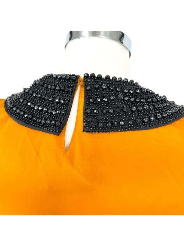 ASOS 60s Retro Mod Shift Dress Beaded Peter Pan Collar Mustard Yellow Size 8 - Image 7