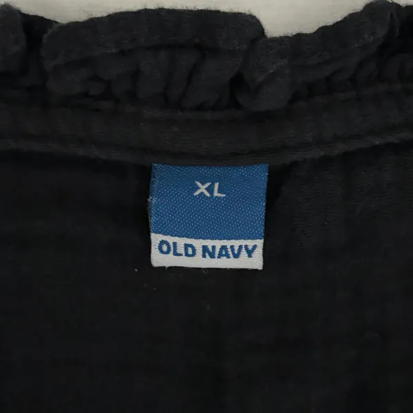 Old Navy Womens XL Black Cotton Gauze Ruffle Neck Babydoll Mini Dress Pockets - Image 7