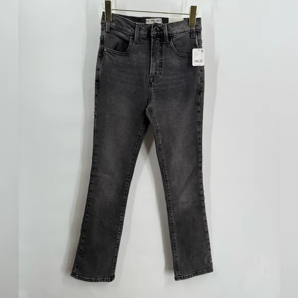 Free People We The Free Jeans Sz 25 Black‎ Faded Low Maintenance Mid Rise Crop Boot Cut Boho - Image 3