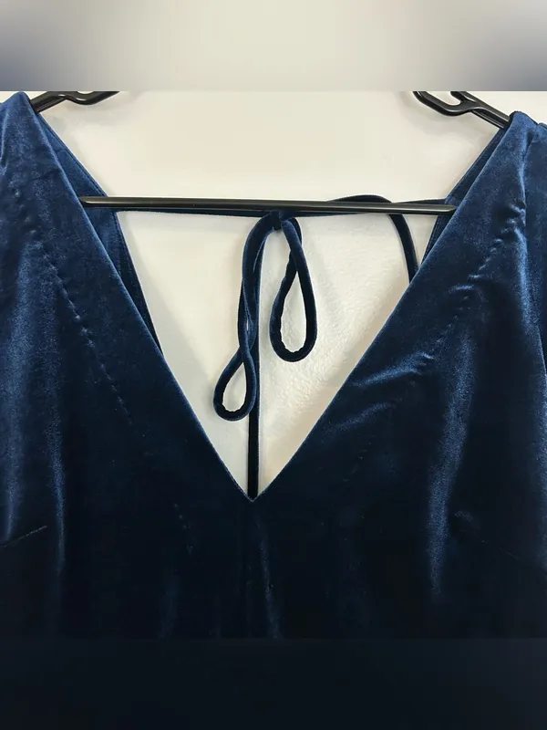 Free People Blue Velvet V-neck Long Balloon Sleeve Shift A-line Mini Dress Small - Image 5