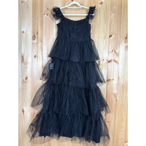 NWT Lulus Tulle For Love Black Mesh Tulle Tiered Ruffled Maxi Dress Wedding XXL - Image 2