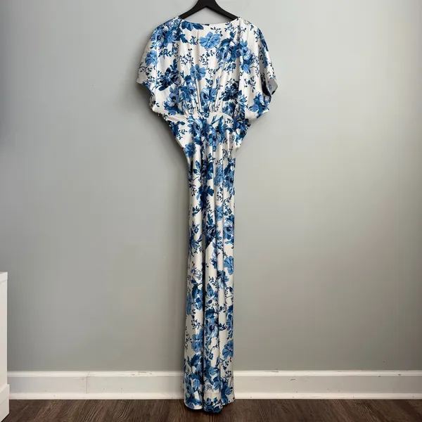 NEW BHLDN Leila Deep-V Flutter Sleeve Maxi Dress in Blue Floral Size 12 - Image 10
