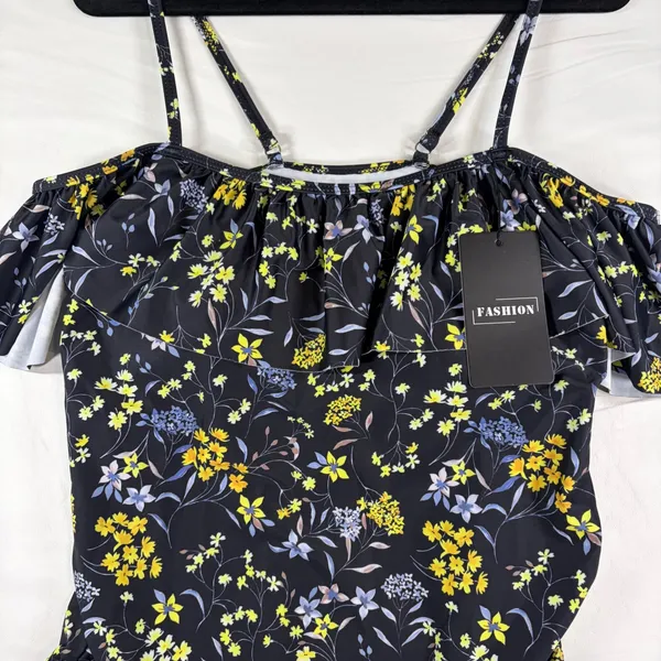Fashion Womens Black Floral Off Shoulder‎ Ruffle One Piece Swimsuit Size L NWT - Image 12