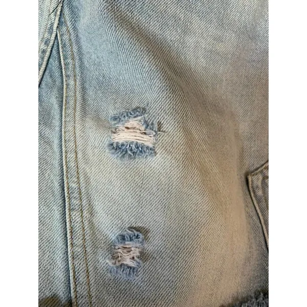 We the Free | Light Wash Distressed Button-Up Denim Mini Skirt Size 30 - Image 2