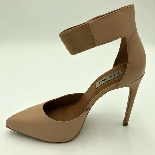 Steve Madden Tan Flutter Pump Ankle Strap Leather and Elastic Heels Size 10 - Image 3