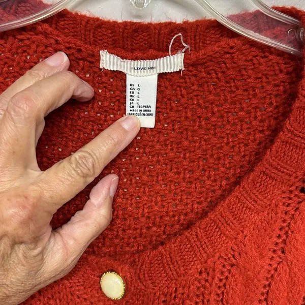 Forever 21 I LOVE H81 Cardigan Womens large Red Cropped Cable Knit 3/4 Sleeves - Image 3